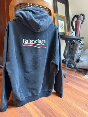 Balenciaga (copy) Black Hoodie with White Logo and Red Accent